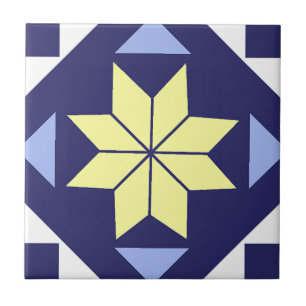 Azulejo Patrón floral marroquí amarillo azul moderno