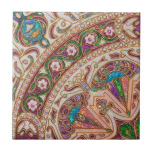 Azulejo Patrón floral marroquí opalo de fuego iridiscente 