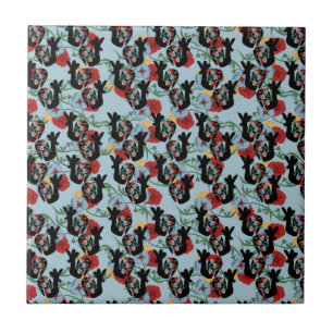 Azulejo Patrón Floral Mexicano Gallos Folk