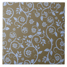 Azulejo patrón floral moderno azul y marrón