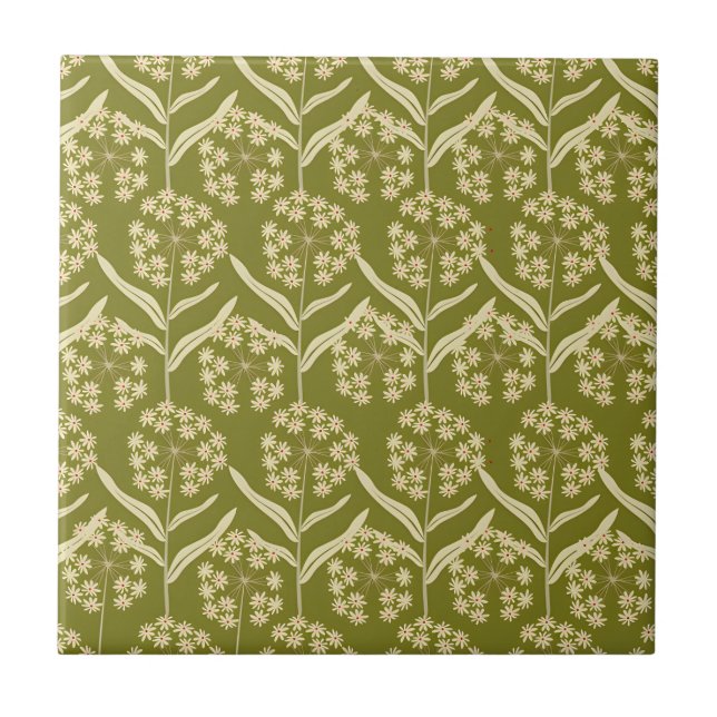 Azulejo Patrón floral moderno: flores umbela blancas (Frente)