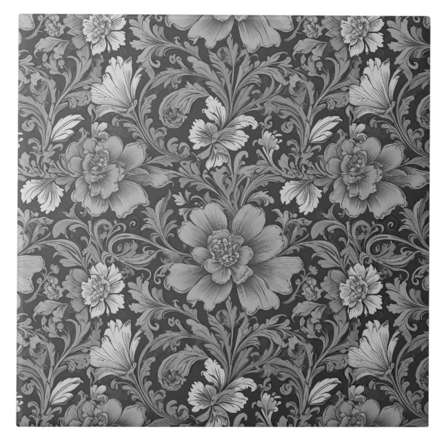 Azulejo Patrón floral monocromo vintage (Frente)
