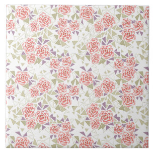 Azulejo patrón floral mosaico beige oliva retro
