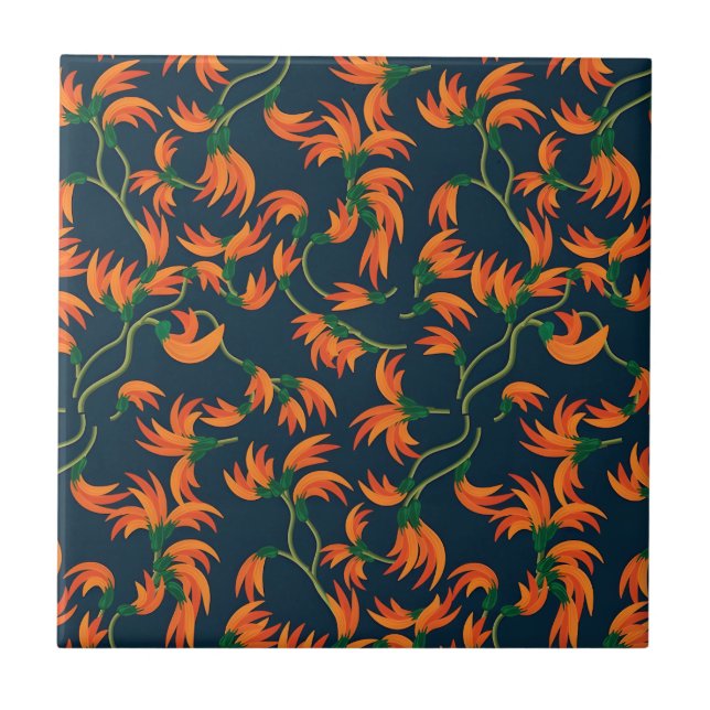 Azulejo Patrón floral naranja fluido (Frente)