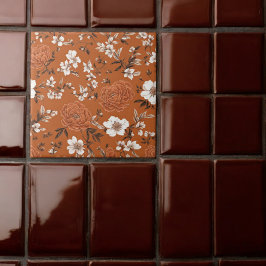 Azulejo Patrón floral Naranja quemado