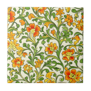Azulejo patrón floral naranja y amarillo Art Nouveau