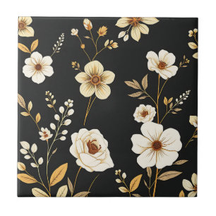Azulejo Patrón Floral Negro Cream Gold