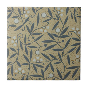 Azulejo Patrón floral ornamentado con vides azul oscuro 