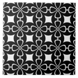 Azulejo Patrón floral ornamental sin foco negro