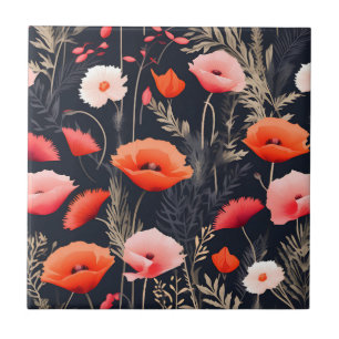 Azulejo Patrón floral oscuro con cachorros