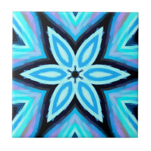 Azulejo Patrón Floral Pintado de Azul Negro