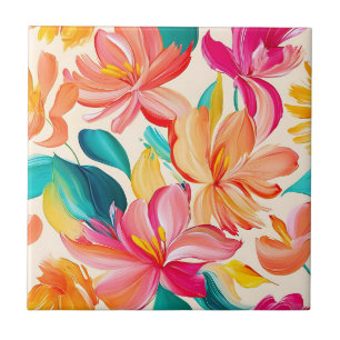 Azulejo Patrón floral pintado vibrante