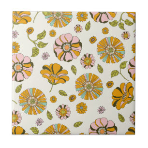 Azulejo Patrón floral retro de los 70