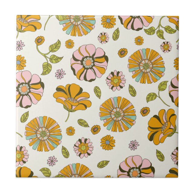Azulejo Patrón floral retro de los 70 (Frente)
