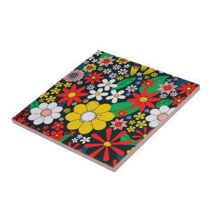 Azulejo Patrón floral retro de los años 70