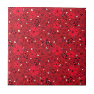 Azulejo Patrón floral retro monocromático rojo brillante.