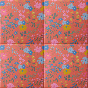 Azulejo Patrón floral rojo boho moderno