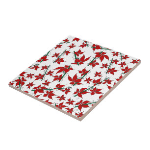 Azulejo patrón floral rojo de poinsettia de Navidad