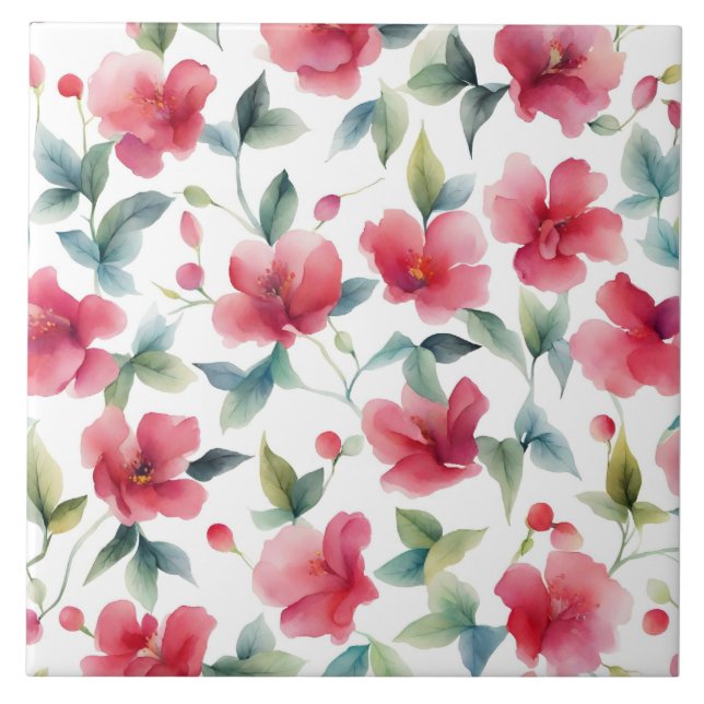 Azulejo Patrón floral rojo oxidado (Frente)