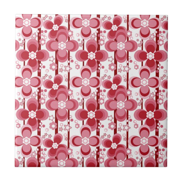 Azulejo Patrón floral rojo y blanco (Frente)