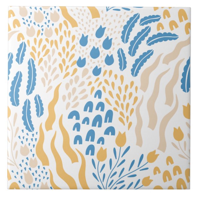 Azulejo Patrón floral rosa azul Naranja mediterráneo (Frente)