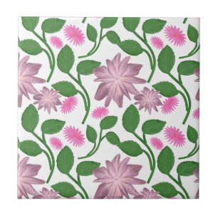 Azulejo Patrón floral rosa con hojas verdes