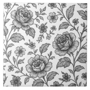 Azulejo Patrón floral Rosa de época
