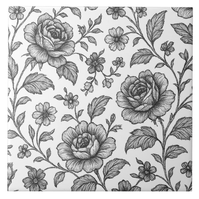 Azulejo Patrón floral Rosa de época (Frente)