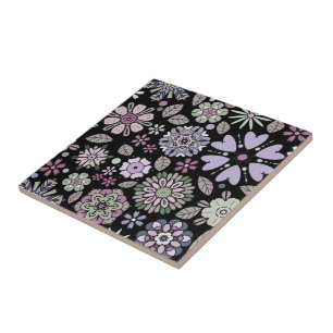 Azulejo Patrón floral rosa púrpura pastel retro sin costur