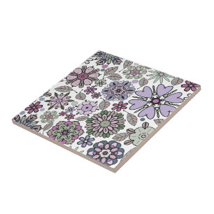Azulejo Patrón floral rosa púrpura pastel retro sin costur