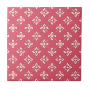 Azulejo Patrón floral rosa vibrante con flores geométricas