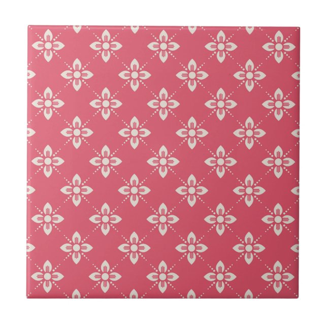 Azulejo Patrón floral rosa vibrante con flores geométricas (Frente)
