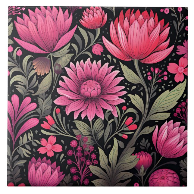 Azulejo Patrón floral rosa vivo, generado por IA, (Frente)