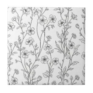 Azulejo Patrón floral sin costuras de arte de línea minima