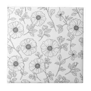 Azulejo Patrón floral sin costuras de arte de línea minima