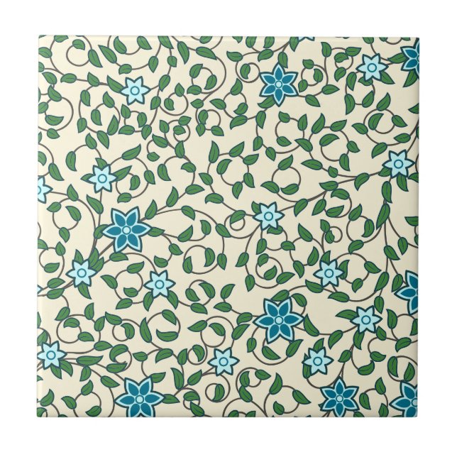 Azulejo Patrón floral sin fisuras sobre fondo beige (Frente)