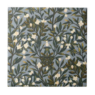 Azulejo Patrón floral sobre fondo gris azulado polvoriento
