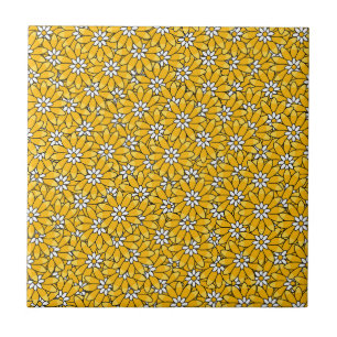 Azulejo Patrón floral superpuesto de color amarillo brilla