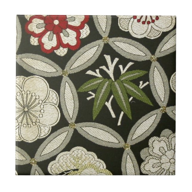 Azulejo Patrón floral, textil de KIMONO japonés (Frente)