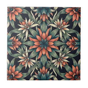 Azulejo Patrón floral tropical de coral sin costuras azul