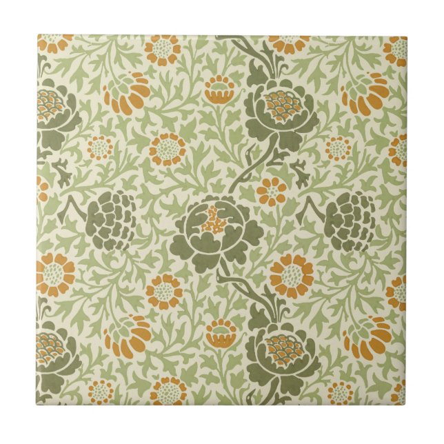 Azulejo Patrón Floral Verde de William Morris Grafton (Frente)