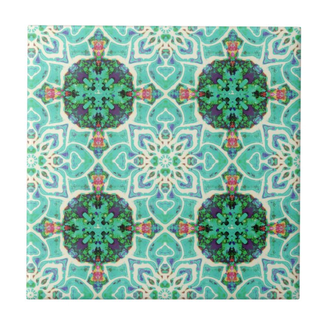 Azulejo Patrón floral verde mosaico (Frente)