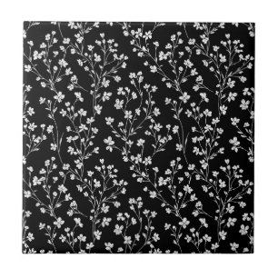 Azulejo Patrón floral vintage blanco y negro sin costuras 