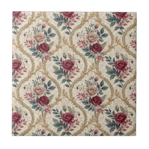 Azulejo Patrón Floral Vintage de Damasco Rosa Barroco Orna