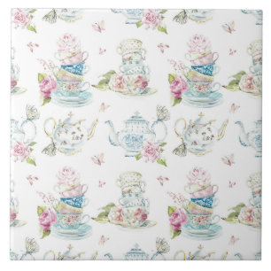 Azulejo Patrón Floral Vintage de Té Partido Victoriano Acu