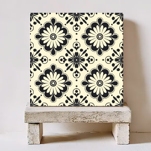 AZULEJO PATRÓN FLORAL VINTAGE EN NEGRO Y BLANCO