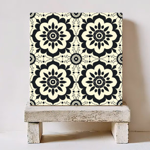 AZULEJO PATRÓN FLORAL VINTAGE EN NEGRO Y BLANCO