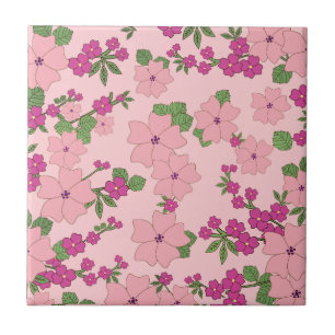 Azulejo patrón floral, violeta pastel y rosa,