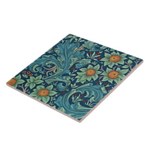 Azulejo Patrón floral William Morris rojo amarillo azul gr
