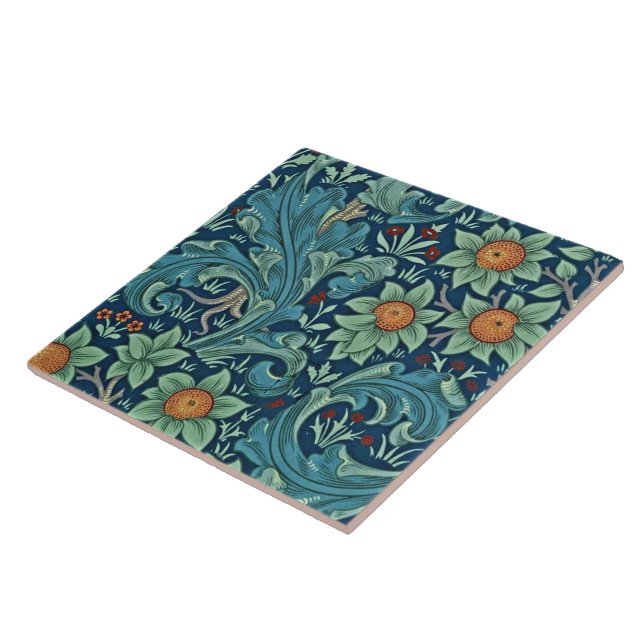Azulejo Patrón floral William Morris rojo amarillo azul gr (Lado)